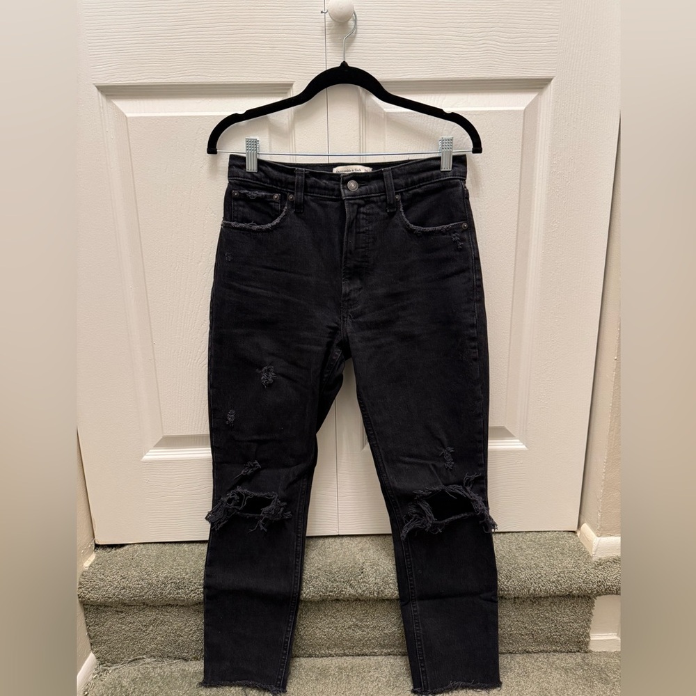 Abercrombie & Fitch Black Ripped High Rise The Skinny Jeans